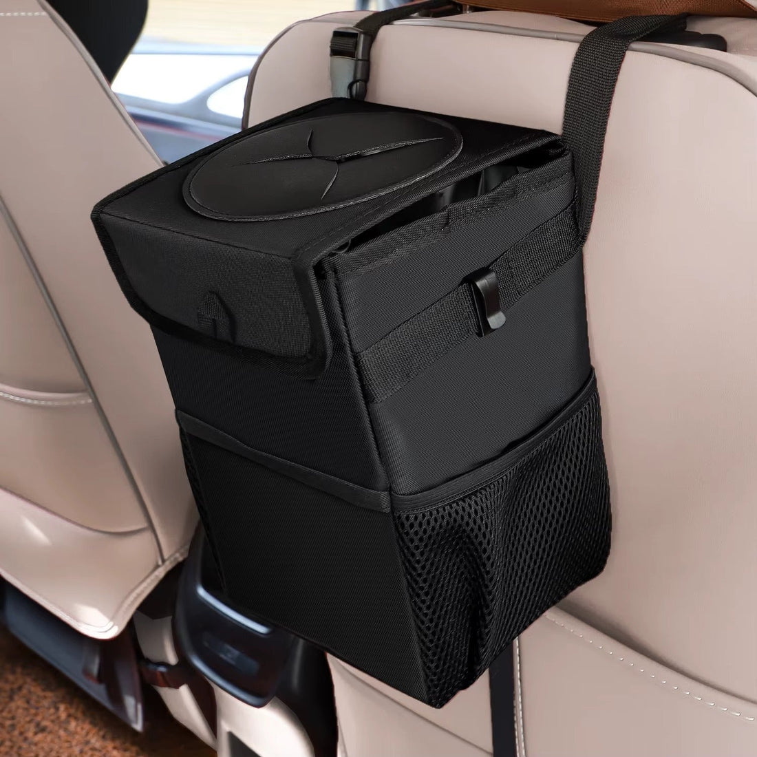Car Trash Organizer with Lid & Net Storage
